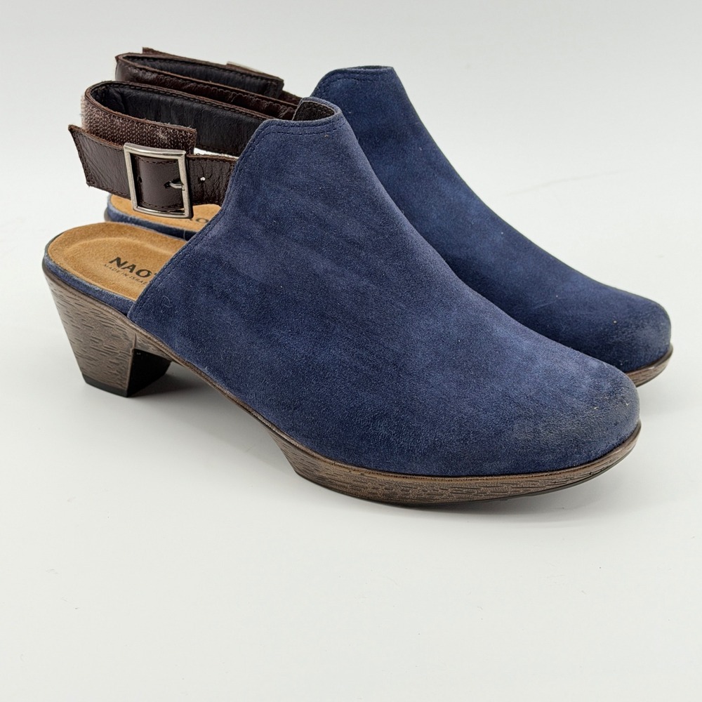 Naot Women Blue Suede Slingback Clog Mules Size 39 L8 Made in Israel